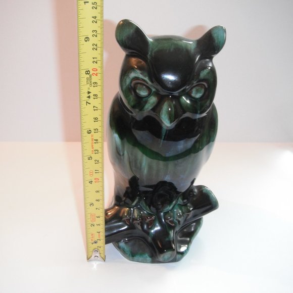 Vintage Blue Mountain Pottery Ceramic Owl Figurine Statue Green/Black Canada - Picture 2 of 7